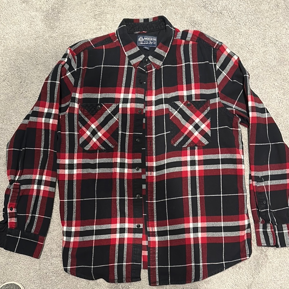 Woolrich Men's Red and Black Plaid Shirt